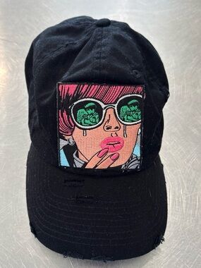 KBETHOS Black Baseball Cap with Pop Art Patch - Pink & Green